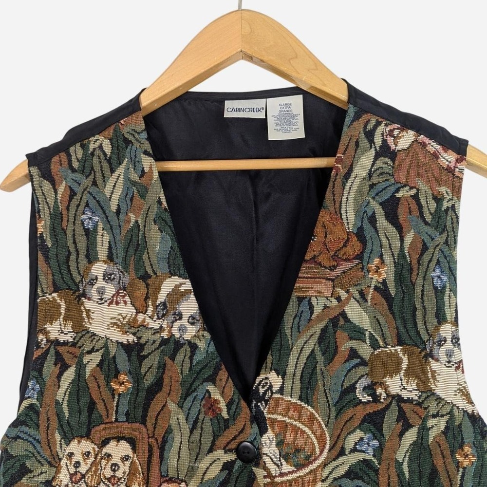 Vintage Cabin Creek Spaniel Tapestry Button Front Vest XL - Picture 4 of 7